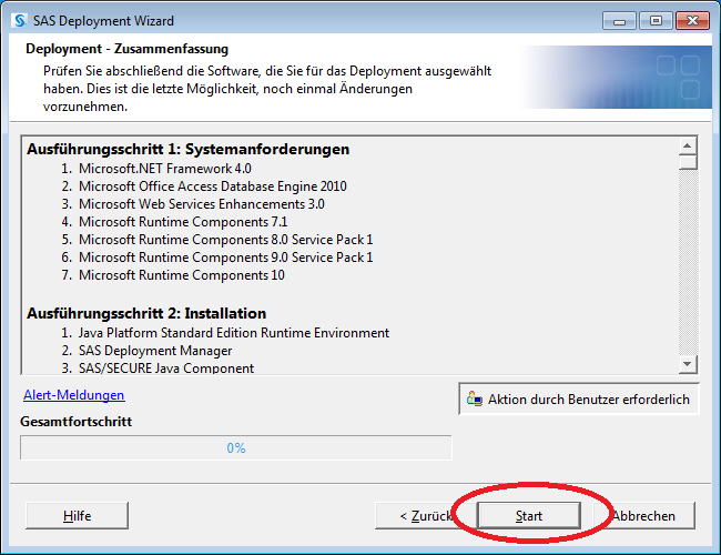 Die Installation mit "Start" beginnen\\