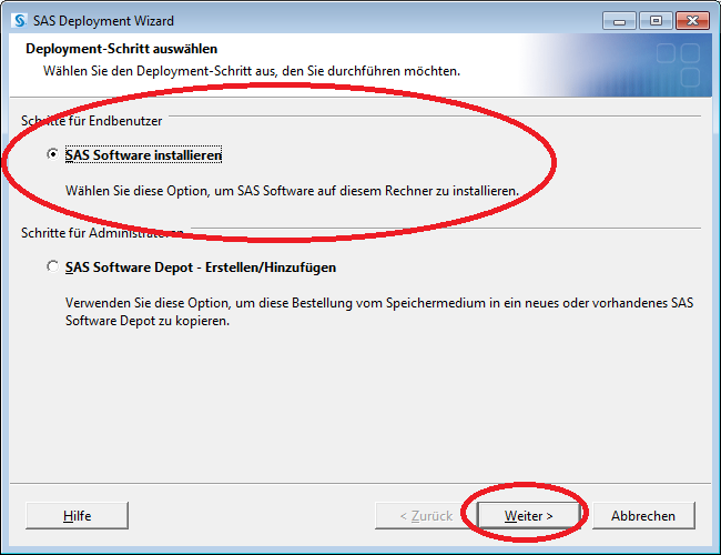 "SAS Installieren" wählen